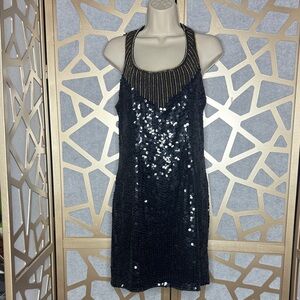 Vintage 1980s Laurence Kazar Black Sequin Beaded Dress Size L